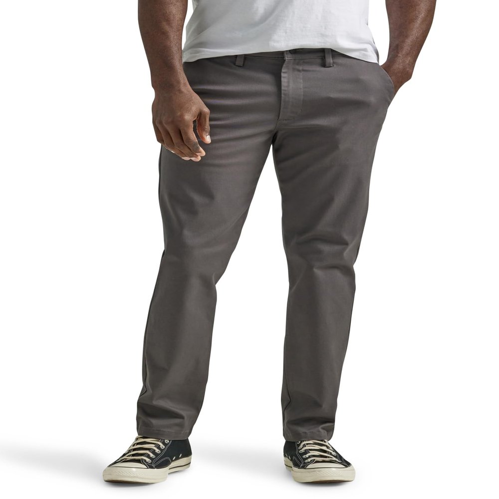 Lee Men's Flat Front Slim Straight Pant, Charcoal, 34W x 30L