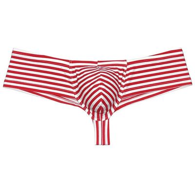 Jaxu Men's Mini Cheek Underwear Bulge Pouch Hipster Boxer Brief Booty Short Half Hip Brazilian Bikini Skimpy Swimwear Small Red Stripe XL