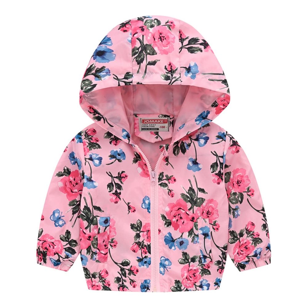 Baby Boys Girls Cartoon Prints All Zip up Windproof Jacket Long Sleeve Hooded Big Girls Winter (Hot Pink, 18-24 Months)