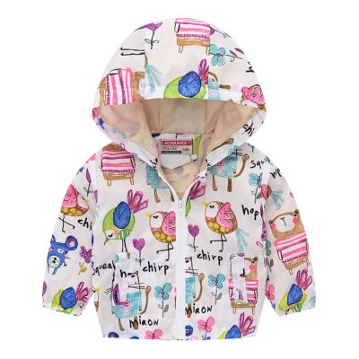 Baby Boys Girls Cartoon Prints All Zip up Windproof Jacket Long Sleeve Hooded Big Girls Winter Warm (White, 4-5 Years)