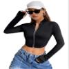 Zip Up Thumb Holes Crop Jacket (Color : Black, Size : Medium) view 1