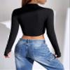 Zip Up Thumb Holes Crop Jacket (Color : Black, Size : Medium) view 2