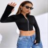 Zip Up Thumb Holes Crop Jacket (Color : Black, Size : Medium) view 3