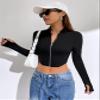 Zip Up Thumb Holes Crop Jacket (Color : Black, Size : Medium) view 4