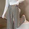 Pulcykp Striped Narrow Wide Leg Pants Women Loose and Slim High Waist Draping Casual Knitted Pant White M view 3