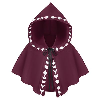BXT Medieval Moon Phases Print Cowl Cloak Grim Short Print Hooded Cape Halloween Dress Up Cosplay Poncho for Women Men Red