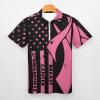 Breast Cancer Awareness Flag Men's Zip Up Short Sleeve Polo Shirt Slim Fit Casual Collared Tee Golf Top L view 3