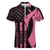 Breast Cancer Awareness Flag Men's Zip Up Short Sleeve Polo Shirt Slim Fit Casual Collared Tee Golf Top L view 4