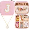 URSKYTOUS Travel Jewelry Case For Women Girls Gift for Daughter from Mom Dad Jewelry Box Organizer Necklace Organizer Earrings Organizer Ring Organizers Birthday Gifts Pink Jewelry Holder Case (J) view 1