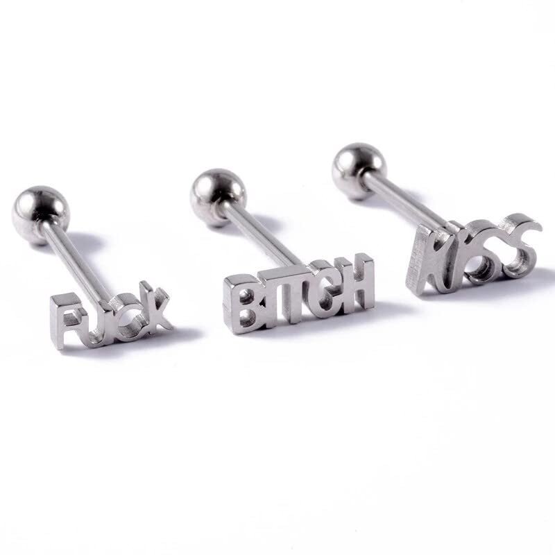 1PC Punk Tongue Piercing Ring Letter Shape Tongue Ring Unisex Stainless Steel Earring Stud Tongue Studs Barbell Pircing Jewelry Useful and Practical