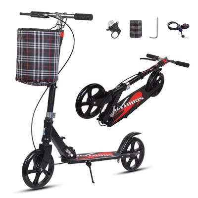 CUIOT Kick Scooter for Adults Teens, Big Wheels Foldable Scooter Ages 10+ Kids Youth, 34''-41'' Adjustable Handlebar, Hand Brake and Foot Brake, Lightweight High Carbon Steel Frame Up to 330Lbs,Black