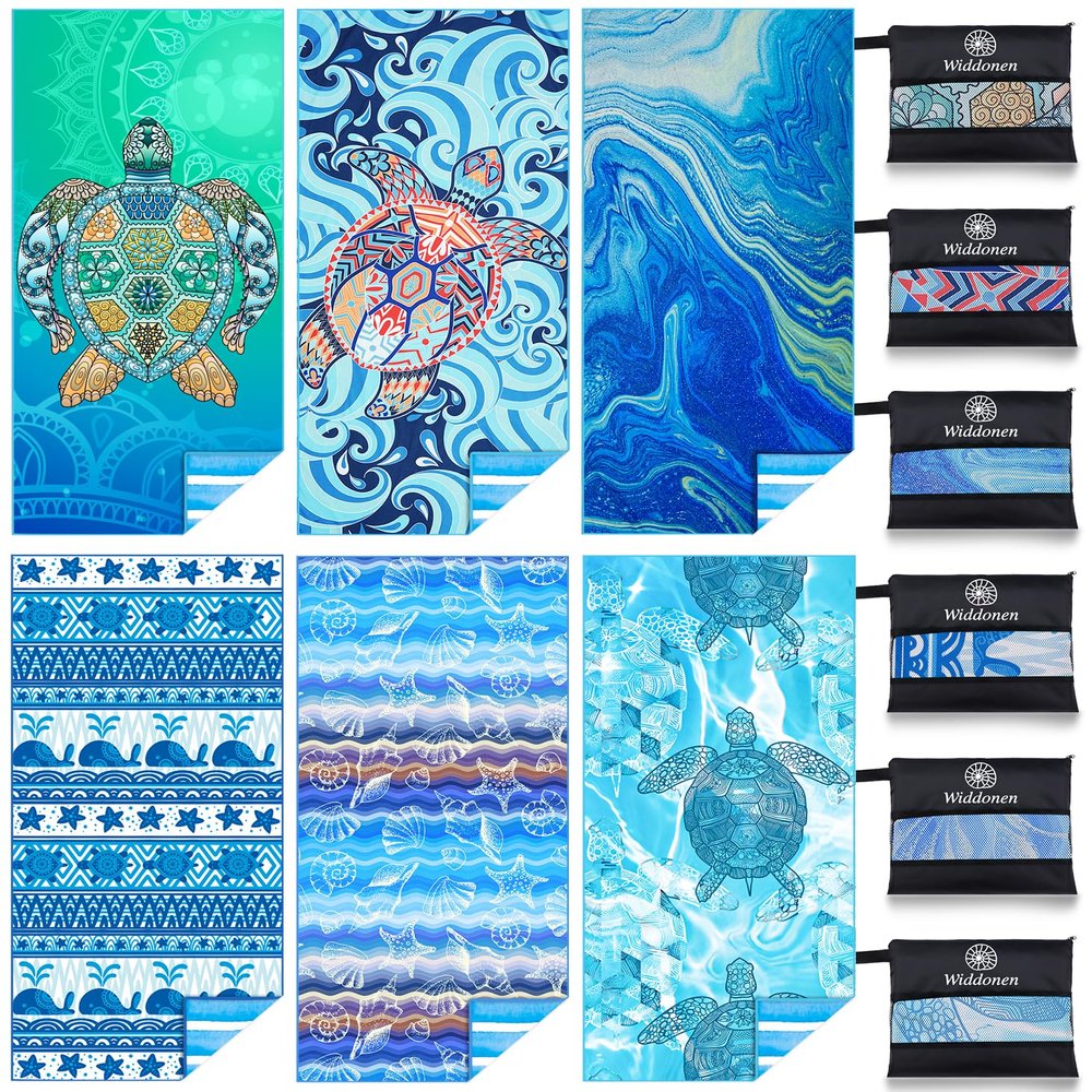 6 Pack Microfiber Lightweight Beach Towel Sand Free Quick Dry Absorbent Thin Compact Towels for Swimming Pool Camping Beach Accessories Large Easy Pack Travel Things for Vacation Essentials Gift