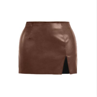 DIERAN Women's Short Skirts Slit Hem PU Leather Mini Skirt Summer Casual Mini Skirts