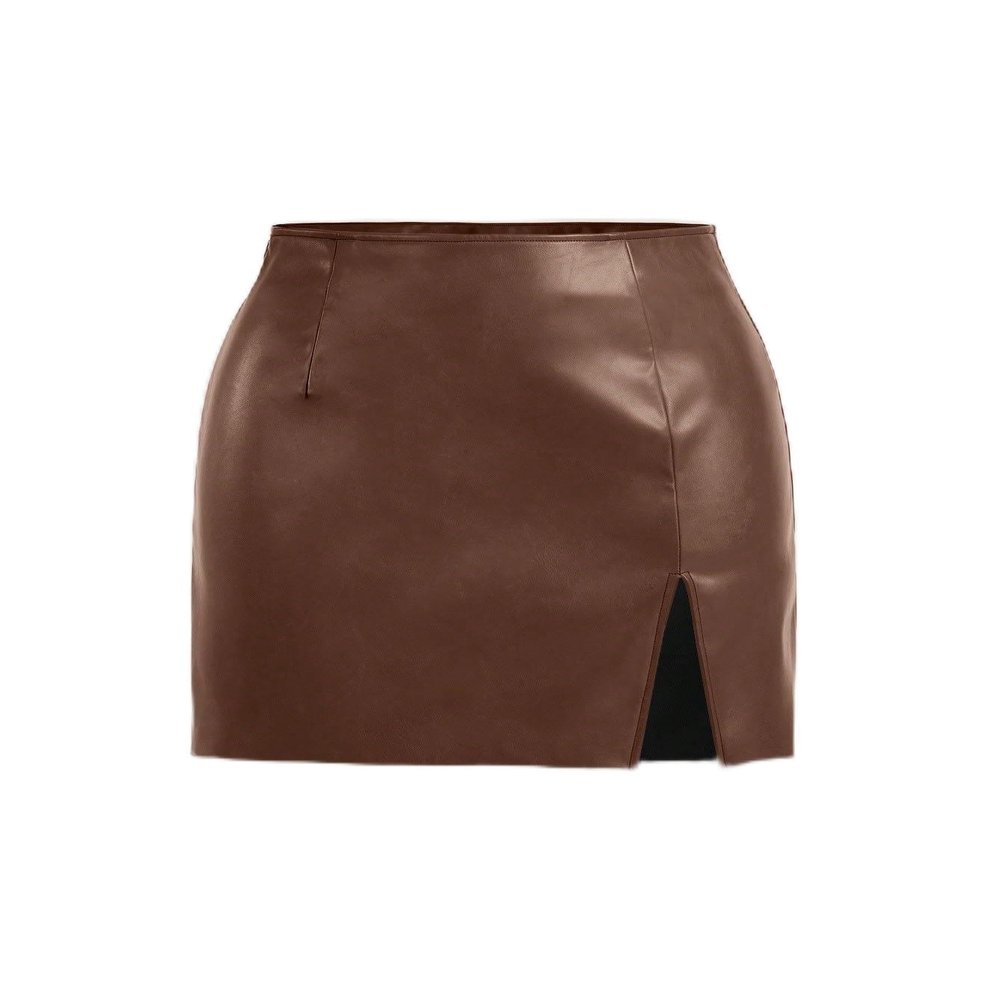 DIERAN Women's Short Skirts Slit Hem PU Leather Mini Skirt Summer Casual Mini Skirts