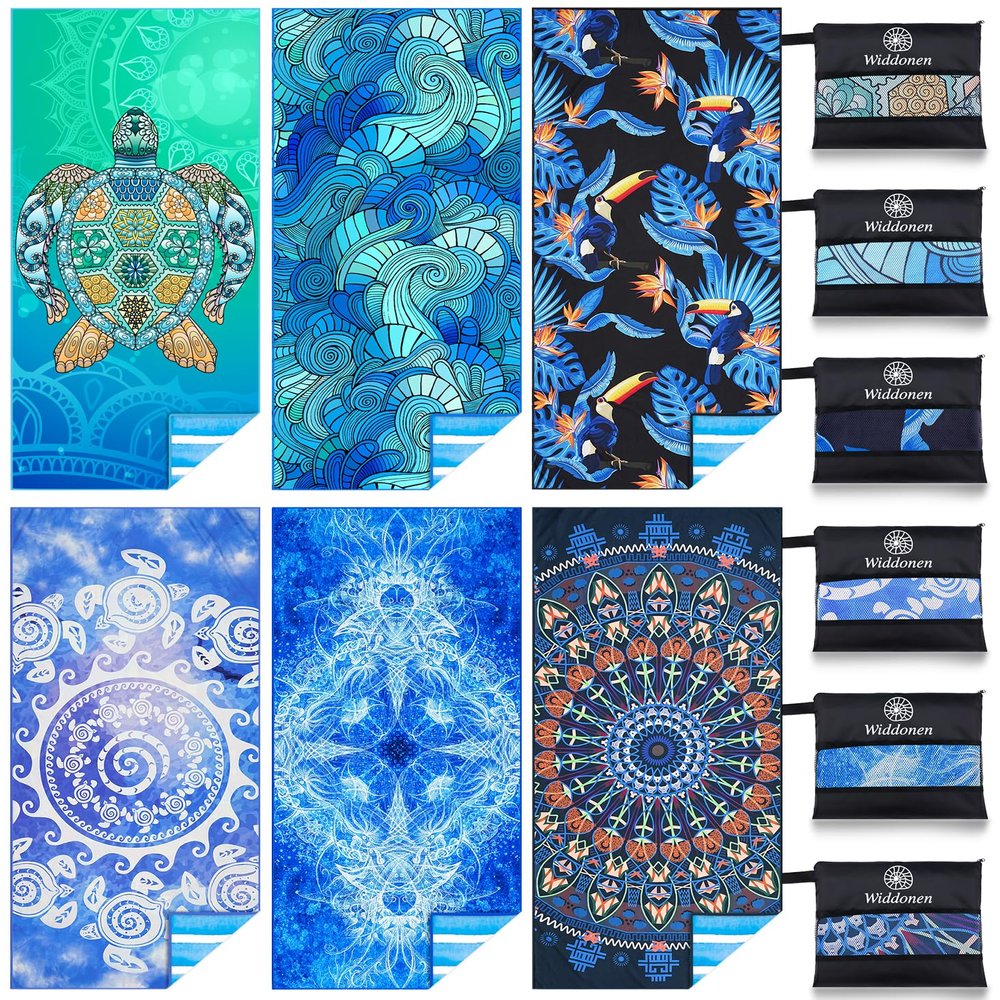 6 Pack Microfiber Lightweight Beach Towel Sand Free Quick Dry Absorbent Thin Compact Towels for Swimming Pool Camping Beach Accessories Large Easy Pack Travel Things for Vacation Essentials Gift