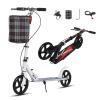 CUIOT Kick Scooter for Adults Teens, Big Wheels Foldable Scooter Ages 10+ Kids Youth, 34''-41'' Adjustable Handlebar, Hand Brake and Foot Brake, Lightweight High Carbon Steel Frame Up to 330Lbs,White view 1