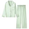Schbbbta Women Satin Pajamas Set, 2 Pec Comfy Sleepwear Long Sleeve Soft Silk Matching Silky Soft Pjs Set, Light Green, X-Large view 1