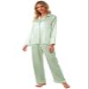 Schbbbta Women Satin Pajamas Set, 2 Pec Comfy Sleepwear Long Sleeve Soft Silk Matching Silky Soft Pjs Set, Light Green, X-Large view 4