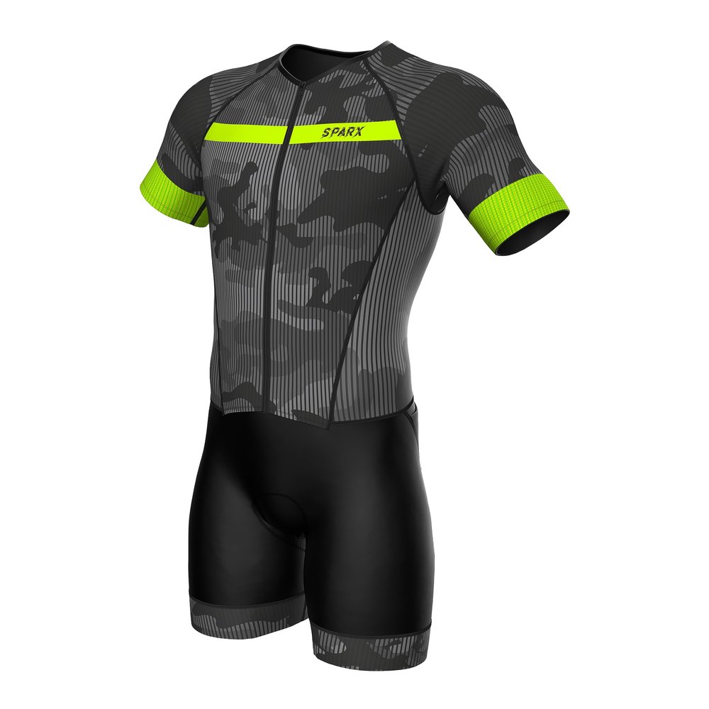 Sparx Mens Elite Aerosuit Triathlon Suit Mens Short Sleeve Tri Suit Skinsuit (Black Stripes, 2XL)