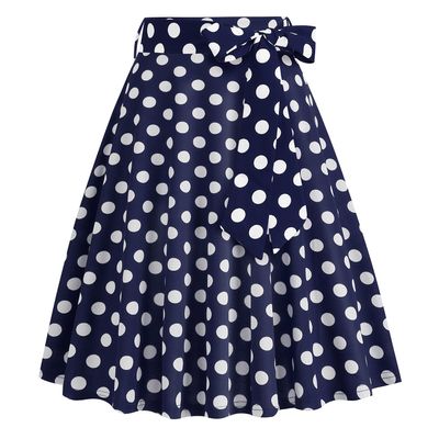 50s Skirt Polka Dot Pleated Skirts for Women 1950s 1940s Vintage Skirt Spring Skirt Midi Skirts for Women Summer Poodle Skirts for Women 50s Party Outfits for Women Navy Blue Bow Tie Polka Dot S