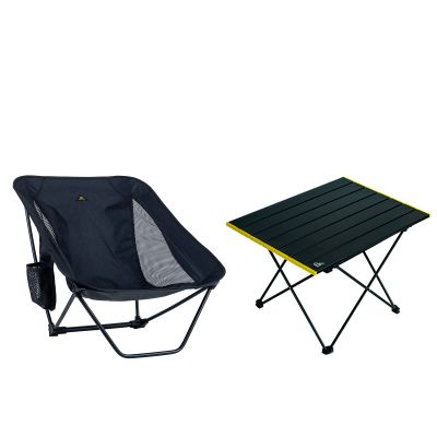 iClimb 1 Folding Table and 1 Low Folding Chair Bundle, Ultralight Compact for Solo Person Outdoor Backpacking Camping Hiking Beach Concert