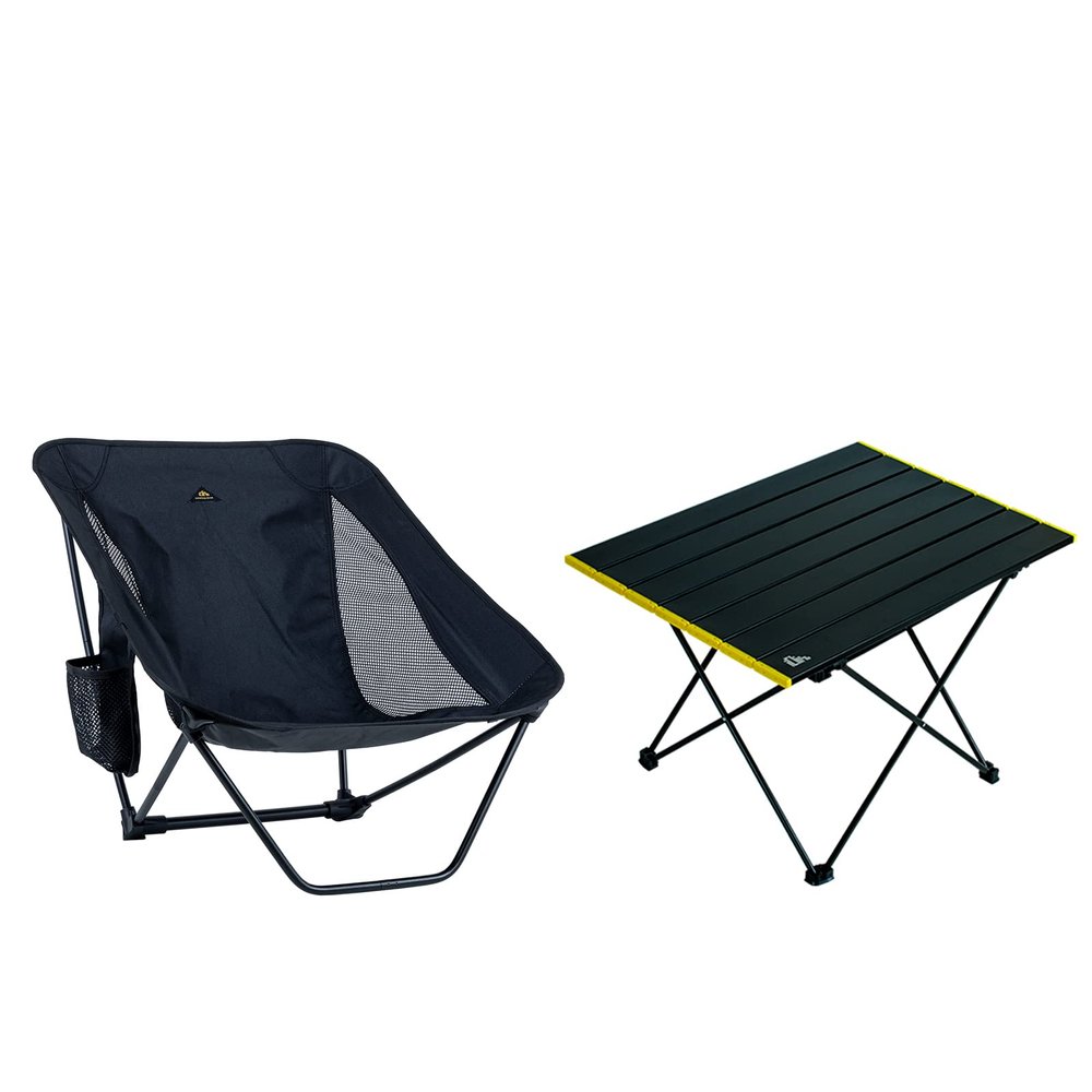 iClimb 1 Folding Table and 1 Low Folding Chair Bundle, Ultralight Compact for Solo Person Outdoor Backpacking Camping Hiking Beach Concert