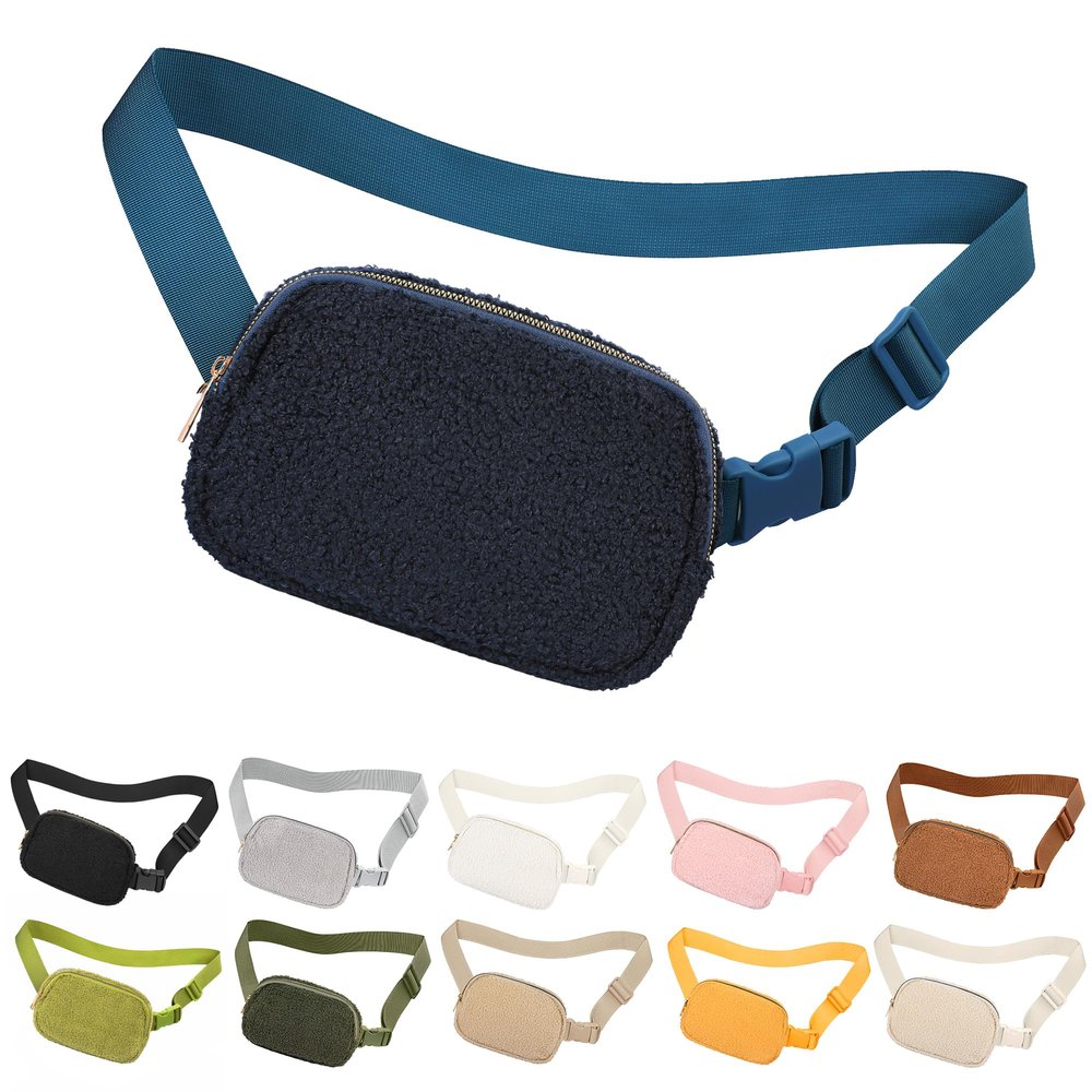 jealkip Fleece Fanny pack with Adjustable Strap for Women and Men Crossbody Bag Bum Bag, Waist Pack for Hiking Workout Sports Travel Blue