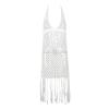 XMHSSFF Women Crochet Knit Dress Hollow Out Backless Summer Beach Cover Up Dress Bikini Swimsuit Low Cut Beach Dresses Sundress view 1