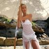 XMHSSFF Women Crochet Knit Dress Hollow Out Backless Summer Beach Cover Up Dress Bikini Swimsuit Low Cut Beach Dresses Sundress view 2
