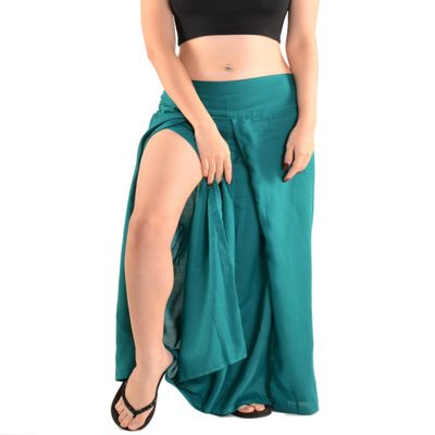 Orient Trail Womens Palazzo Wide Leg Slit Split Leg Yoga Wrap Pants Casual Beach Boho Hippie Bohimian Pilate Flowy Pilates Small Solid Teal