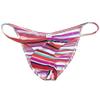 Jaxu Men Bikini Briefs Flex Skimpy Underwearpants Enhance Bulge Pouch Posing Underwear Male Ruched Cheek Briefs String Waist 2-Pack(Pink Abstract Stripe,Pink Peach Blossom) XL view 2