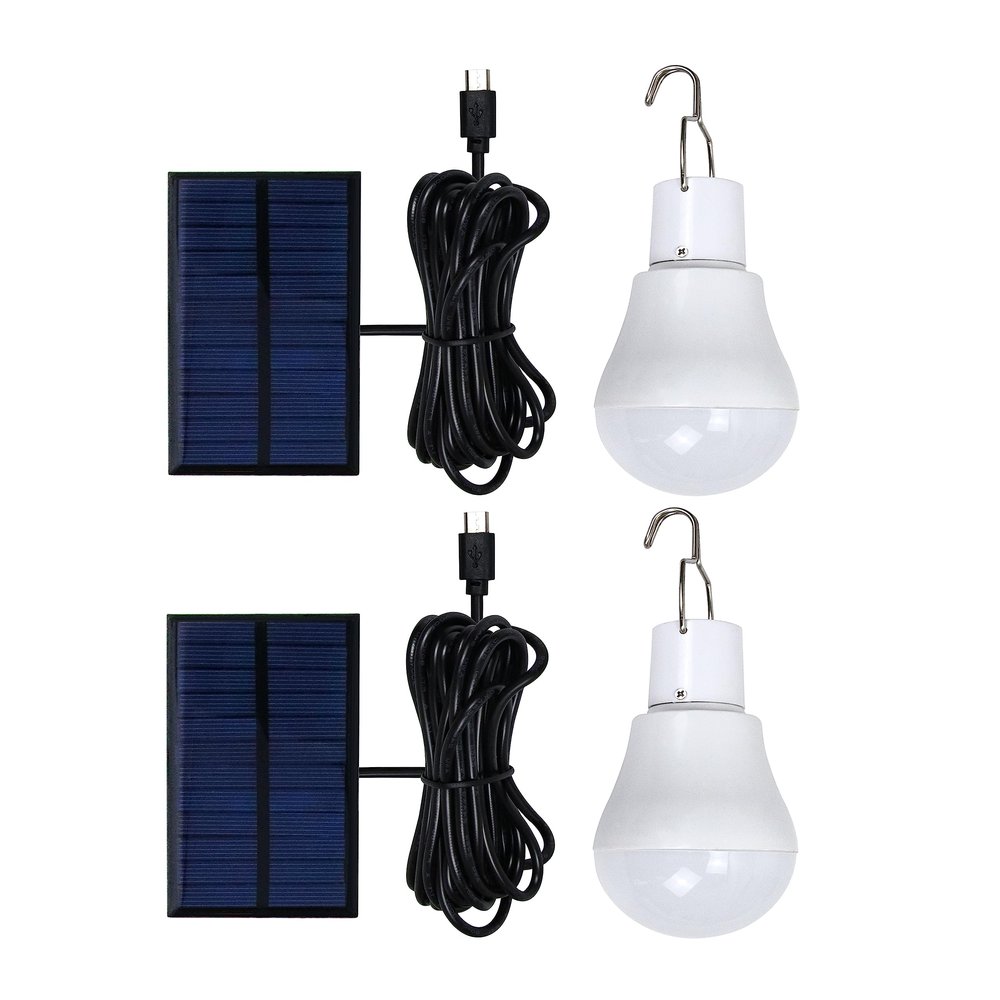 2-Pack Solar Powered Led Bulb,Solar Shed Lights Portable USB Charge with Solar Panel for Indoor Outdoor Hiking Camping Tent Fishing Lighting