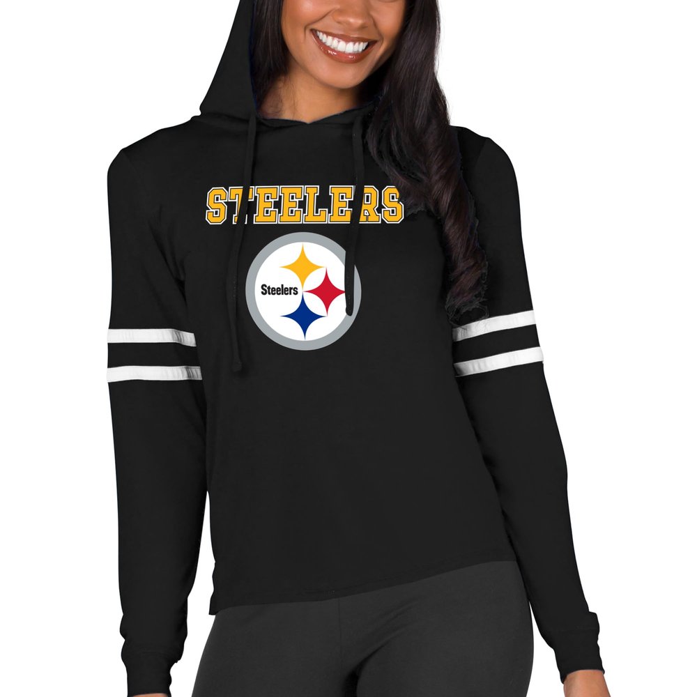 Concepts Sport Women's Black Pittsburgh Steelers Marathon Lightweight Lounge Pullover Hoodie