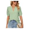 2023 Summer Casual V-Neck Solid Color Hollow Puff Sleeve Loose T-Shirt Top Women (Color : A8, Size : Small) view 1