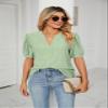 2023 Summer Casual V-Neck Solid Color Hollow Puff Sleeve Loose T-Shirt Top Women (Color : A8, Size : Small) view 3