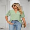 2023 Summer Casual V-Neck Solid Color Hollow Puff Sleeve Loose T-Shirt Top Women (Color : A8, Size : Small) view 4