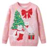 Girls Christmas Sweater Crew Neck Knit Pullover Tops Ugly Christmas Sweaters, Cat Pink, Tag 130 = 5T view 1