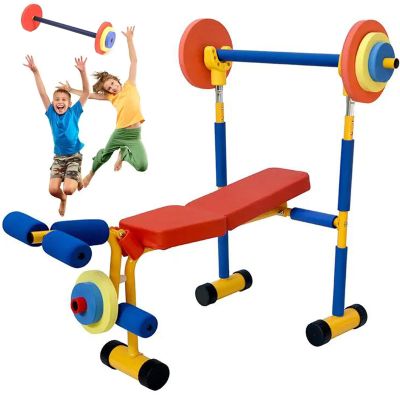 Kids Fitness Exercise Equipment, Bench And Leg Press for Kids, Children Barbell Dumbbell Weight Set, Toddler Workout Equipment Set, Boys and Girls Exercises Ages 3-12 Year Old