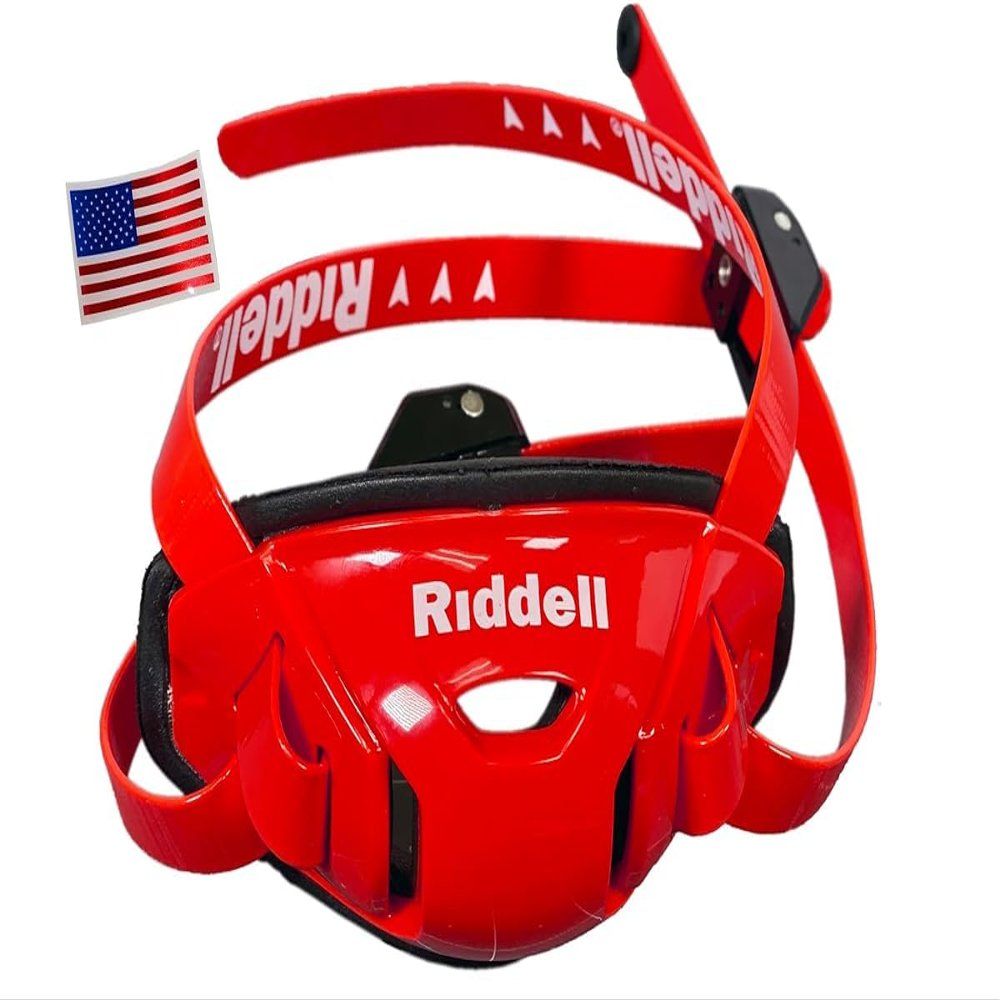 Riddell SpeedFlex Hard Cup Cam-Loc Chinstrap + US Flag Helmet Decal (Medium, Scarlet Red) - Green Gridiron