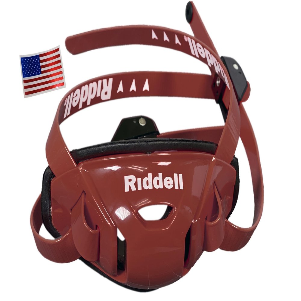 Riddell SpeedFlex Hard Cup Cam-Loc Chinstrap + US Flag Helmet Decal (Small, Cardinal) - Green Gridiron