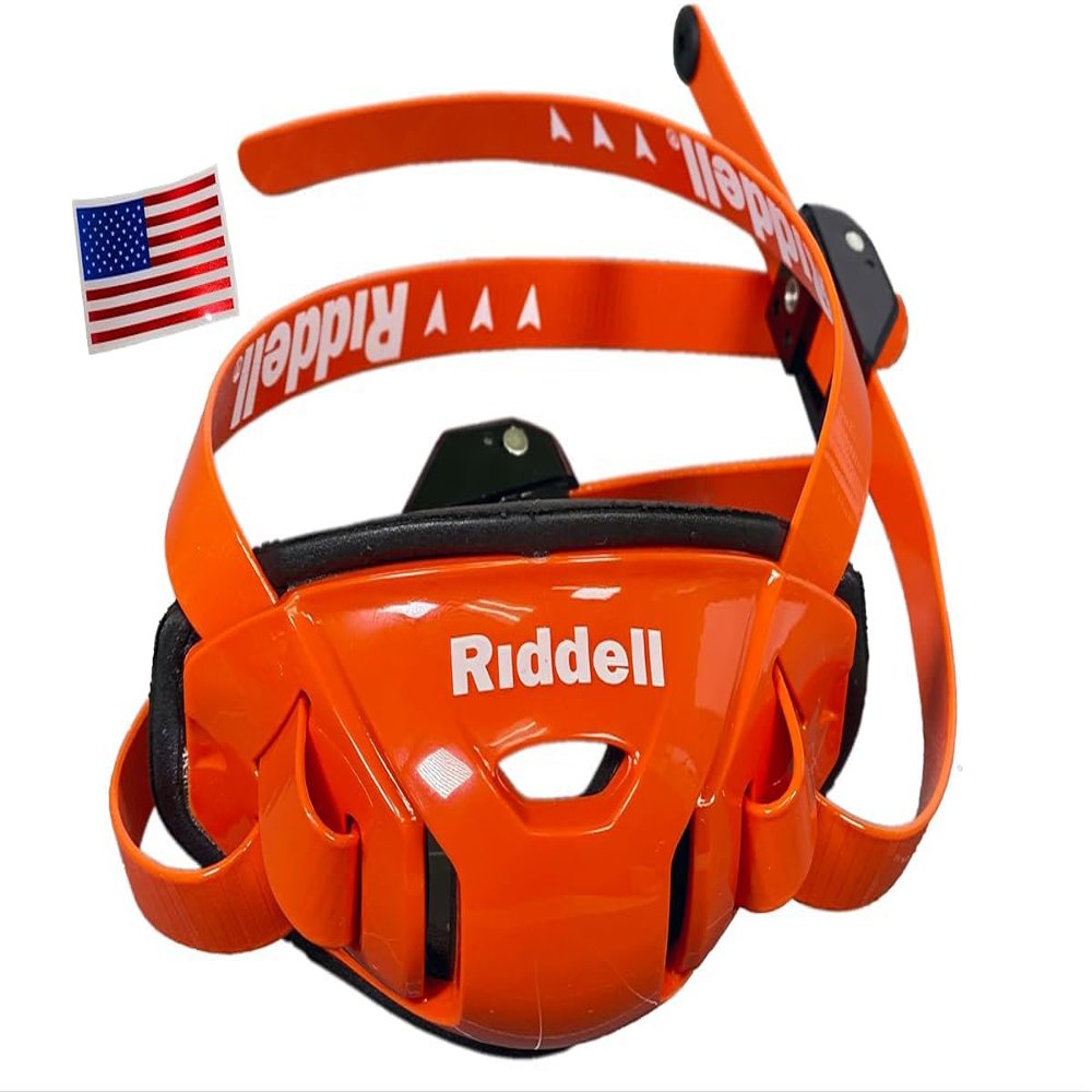 Riddell SpeedFlex Hard Cup Cam-Loc Chinstrap + US Flag Helmet Decal (Medium, Orange) - Green Gridiron