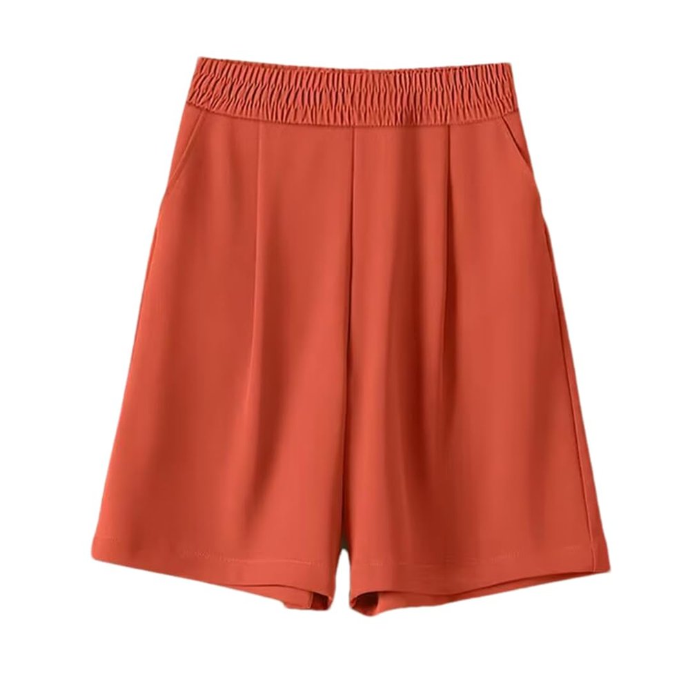 Women Summer Casual Shorts High Elastic Wide Leg Quick Dry Fitness Running Short Joggers Orange XL 63kg-70kg