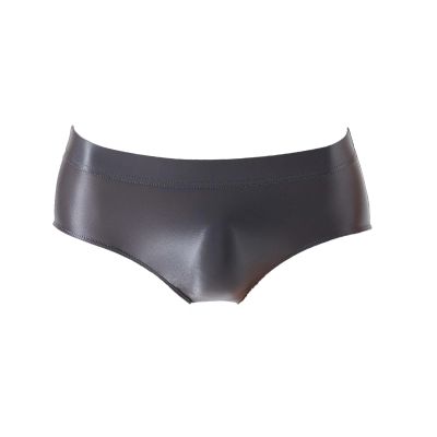 Rswnyirn Men's Glossy Underwear Solid Color Low Rise Gay Sissy Thong Panties Male Swimming Briefs Dark Grey Medium
