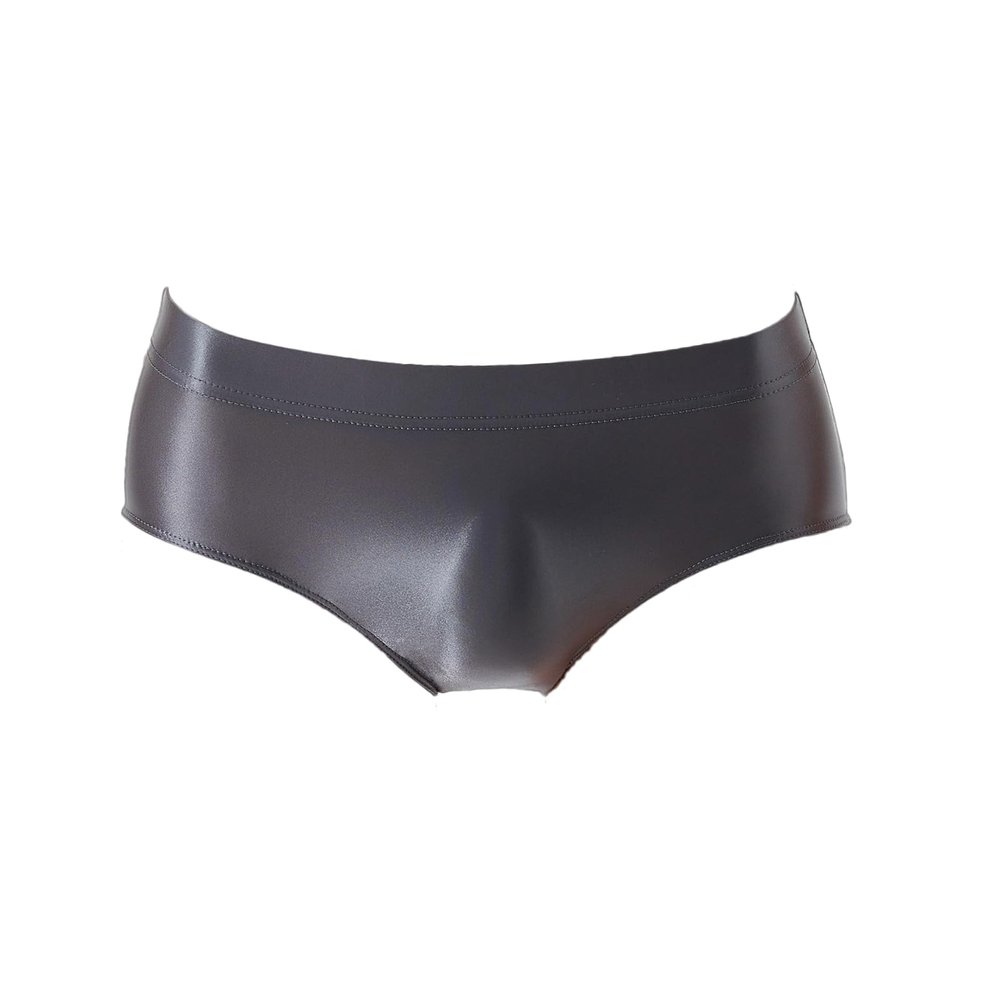 Rswnyirn Men's Glossy Underwear Solid Color Low Rise Gay Sissy Thong Panties Male Swimming Briefs Dark Grey Medium