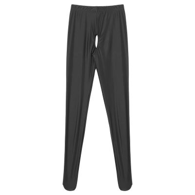 Rswnyirn Women's Glossy Hollow Out Pantyhose High Waist Oily Shiny Spandex Tights Leggings Pants Black XX-Large