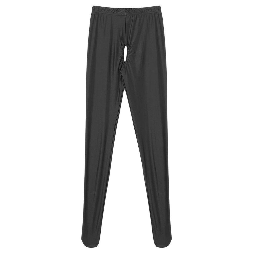 Rswnyirn Women's Glossy Hollow Out Pantyhose High Waist Oily Shiny Spandex Tights Leggings Pants Black XX-Large
