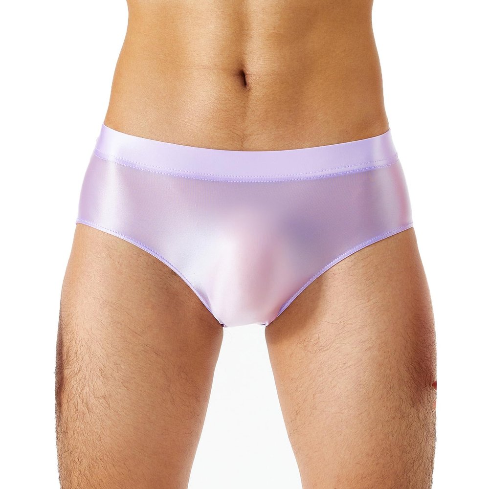 Miutii Men's Glossy Thongs Gay Sissy Panties Satin Glitter Mini Tangas Underwear Bikini Lingerie Purple X-Large
