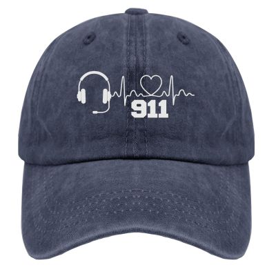 911 Hats 911 Dispatcher Heartbeat Headset Dad Hat for Women Funny Dad Hat Adjustable Navy Blue