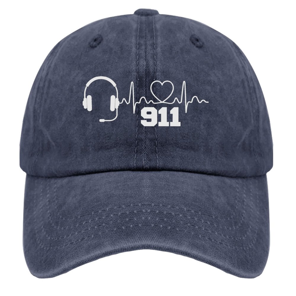 911 Hats 911 Dispatcher Heartbeat Headset Dad Hat for Women Funny Dad Hat Adjustable Navy Blue