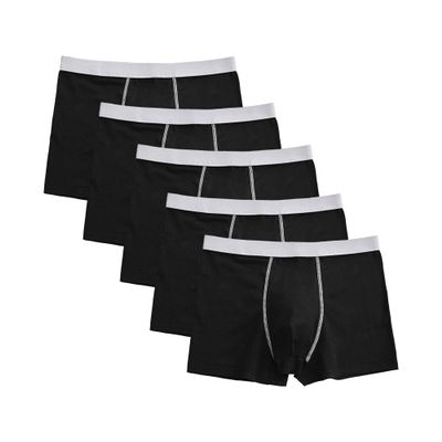 Men's Classic Comfort Athletic Trunks Cotton Traceless Boxer Brief Breathable Solid Colour Underwear (Black 5PC,XX-Large)